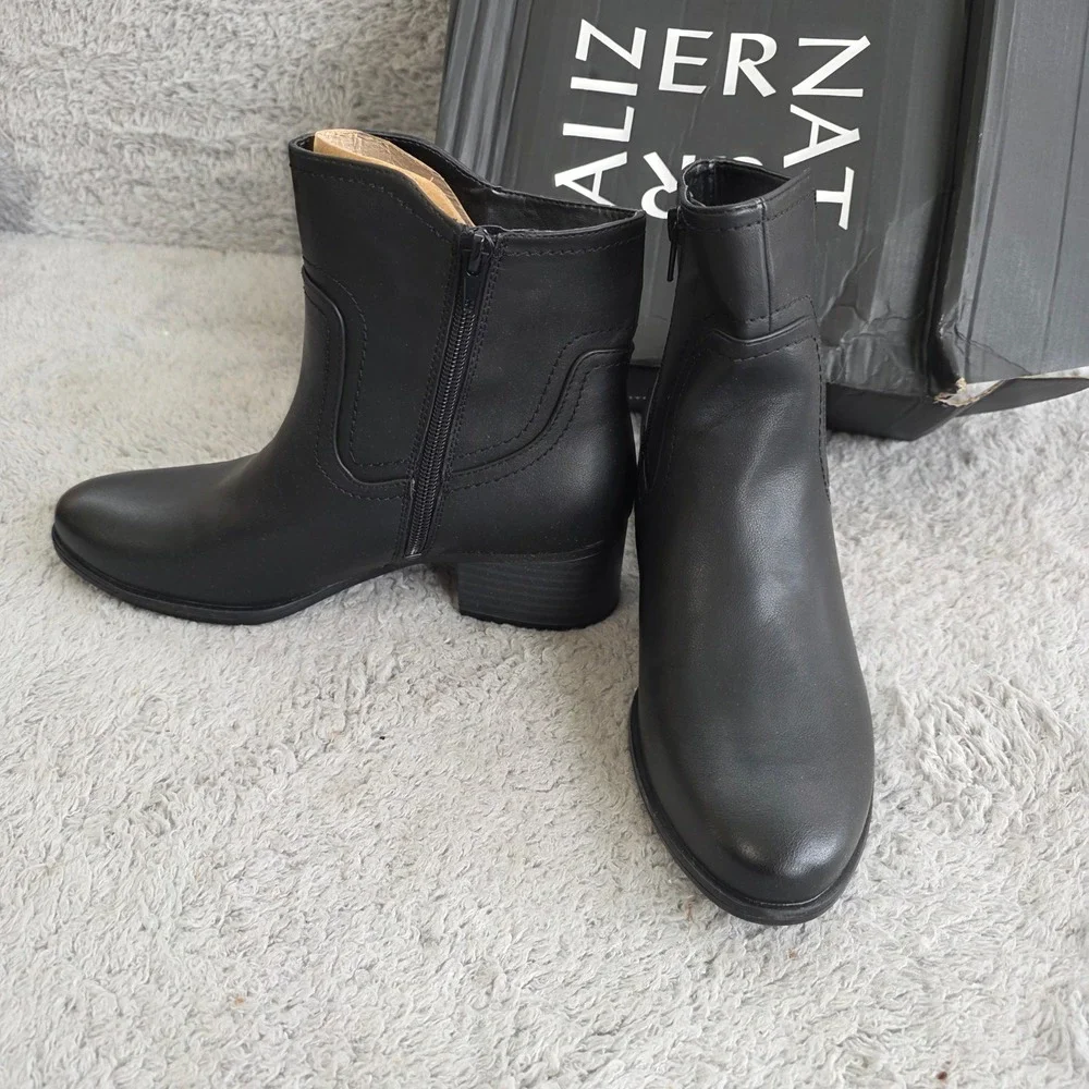Naturalizer Kelby Black‎ Smooth Leather Ankle Boots Block Heel Women Size 8 M